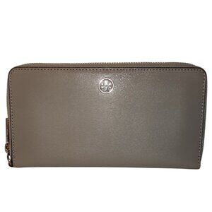 Tory Burch Robinson Parker Continental Zip Wallet Gray silver-tone hardware